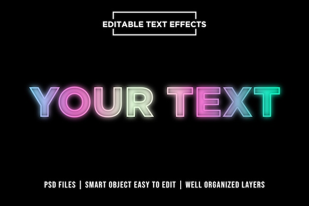 PSD efectos de texto premium de luces de neón coloridas