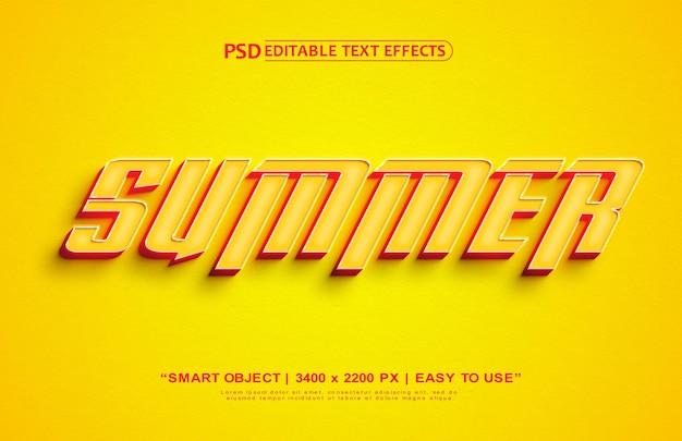 Efectos de texto PSD 3D de verano con fondo amarillo