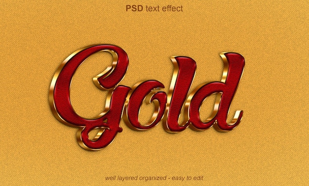 Efectos de texto PSD dorados de lujo estilo dorado rojo