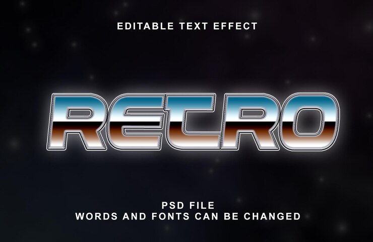 PSD efectos de texto retro chrome editables de 1980