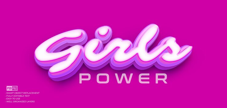 PSD efeito de estilo 3d editável de texto personalizado para meninas