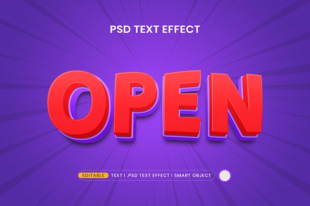 PSD efeito de estilo de texto 3d aberto