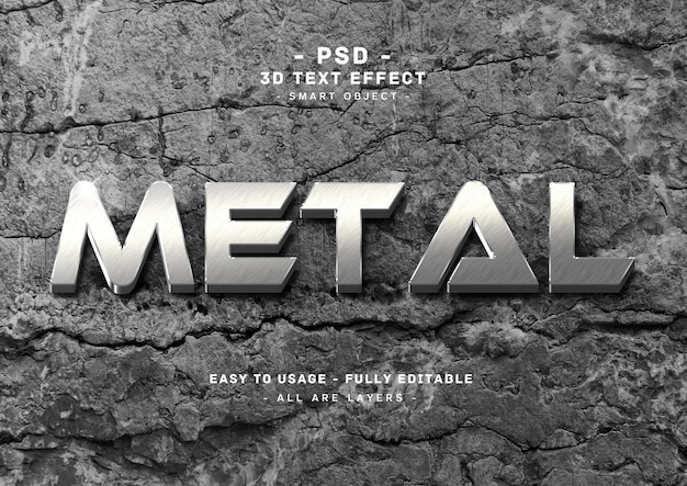 Efeito de estilo de texto 3D de metal
