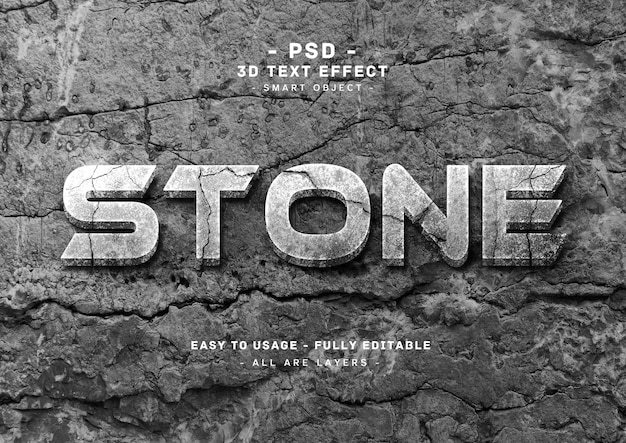 Efeito de estilo de texto 3d de pedra