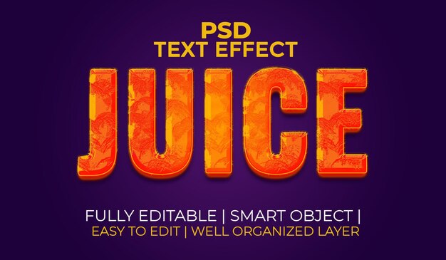 PSD efeito de estilo de texto 3d de suco
