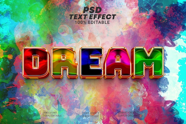 Efeito de estilo de texto 3d editável do psd dream