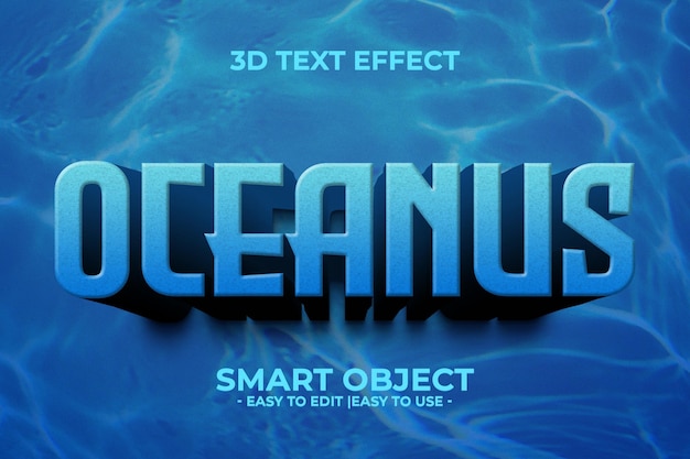 PSD efeito de estilo de texto 3d oceano, alfabeto de fonte azul