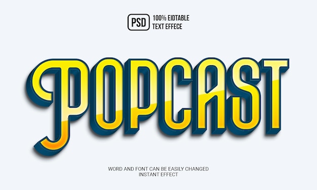 Efeito de estilo de texto 3d popcast