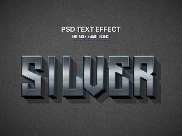 PSD efeito de estilo de texto 3d prateado