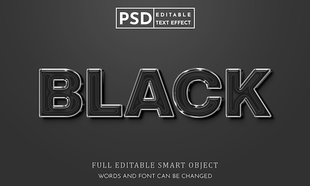Efeito de estilo de texto 3D preto psd com fundo premium