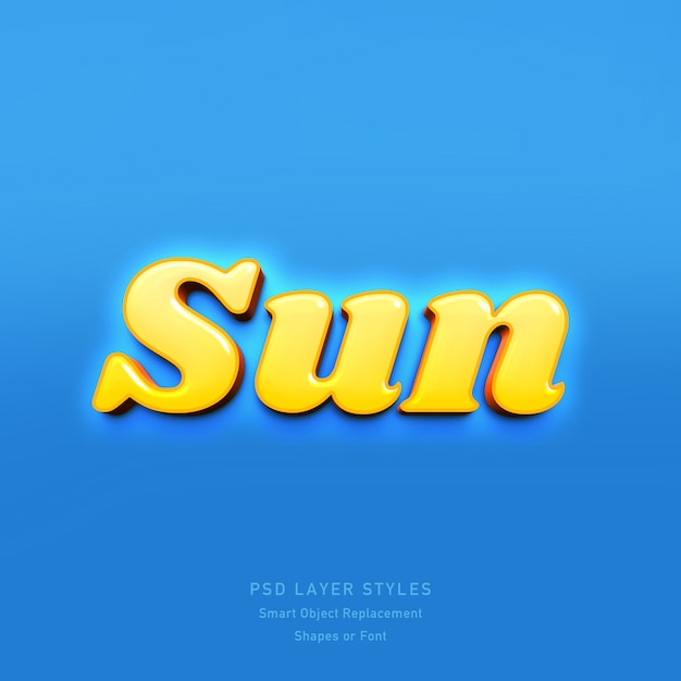 PSD efeito de estilo de texto 3d sun psd