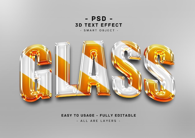 PSD efeito de estilo de texto branco laranja de vidro 3d editável