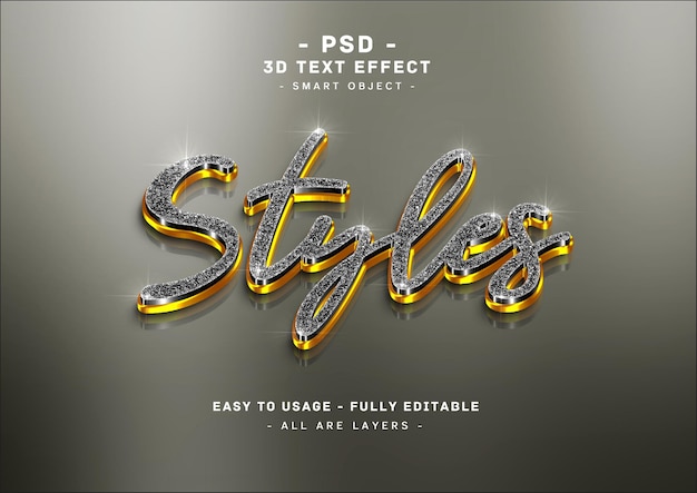 efeito de estilo de texto de brilho preto 3d