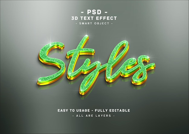 efeito de estilo de texto de brilho verde 3d