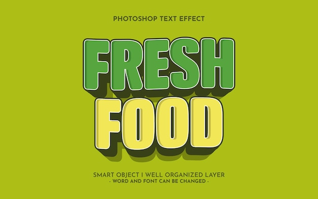Efeito de estilo de texto de comida fresca editável em 3d
