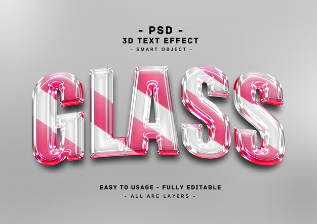 PSD efeito de estilo de texto de cor rosa-branca editável em vidro 3d