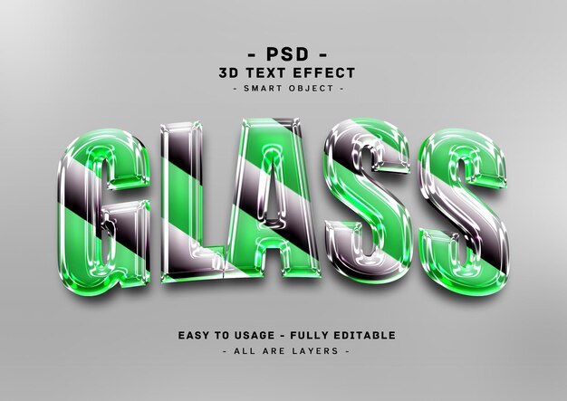 PSD efeito de estilo de texto de cor verde preto editável em vidro 3d