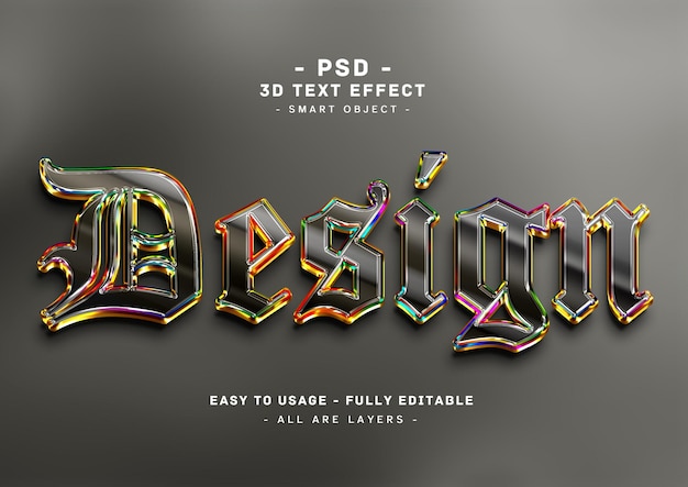 Efeito de estilo de texto de cores 3d de design
