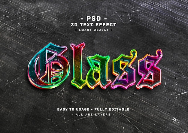 PSD efeito de estilo de texto de cores 3d de vidro