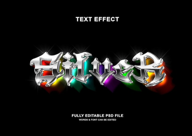 PSD efeito de estilo de texto de cores 3d prateadas