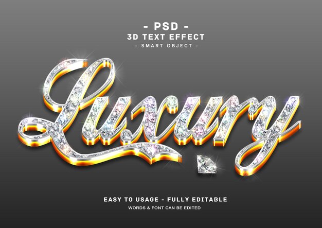 PSD efeito de estilo de texto de diamante dourado luxuoso 3d