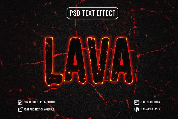 PSD efeito de estilo de texto de lava rachada criativa psd