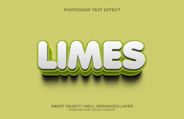 PSD efeito de estilo de texto de limes 3d editáveis