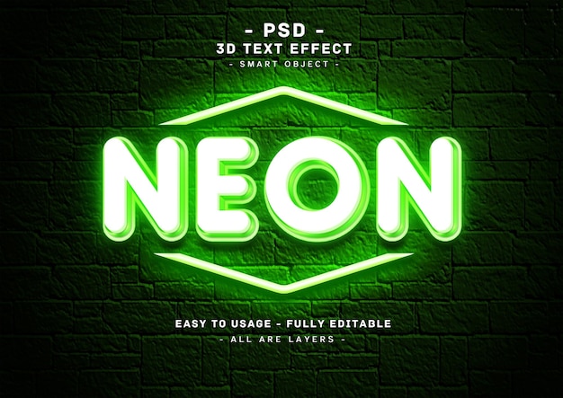 efeito de estilo de texto de néon verde 3d