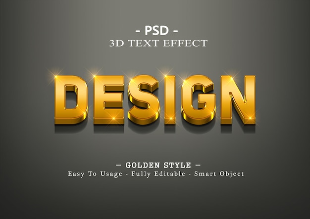 Efeito de estilo de texto dourado de desenho 3D