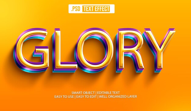 Efeito de estilo de texto editável glory 3d