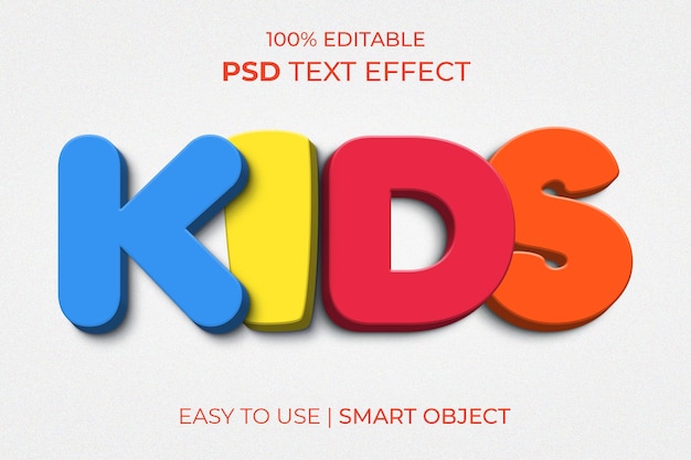 Efeito de estilo de texto infantil com efeito de texto de estilo 3d colorido