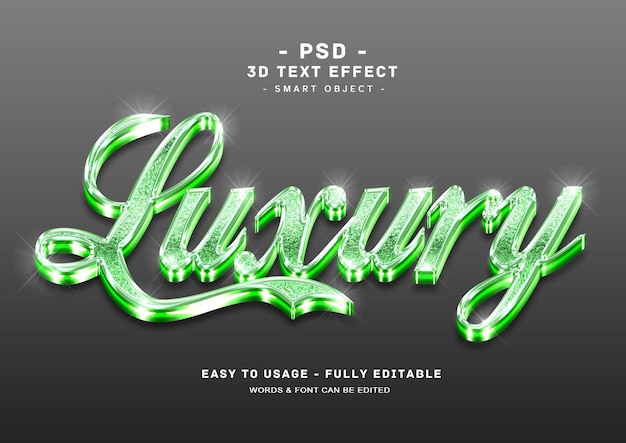 Efeito de estilo de texto luxuoso com brilho verde 3d