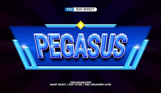 Efeito de estilo de texto premium do título do jogo pegasus