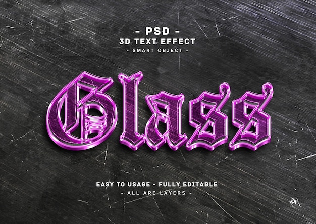 Efeito de estilo de texto roxo 3d de vidro