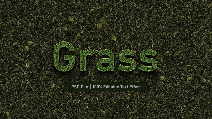 PSD efeito de fonte de estilo personalizado editável com textura de grama