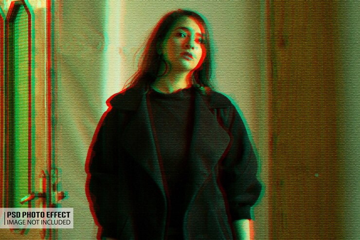PSD efeito de foto de cores duplas divididas em pixel rgb