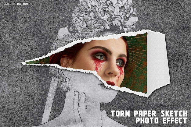 efeito de foto de esboço de papel rasgado psd