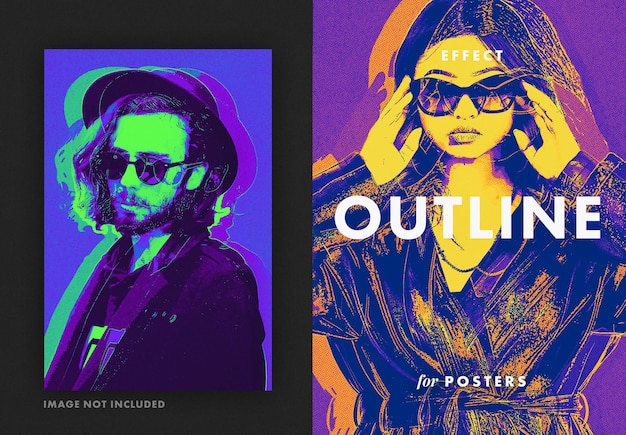 Efeito de foto de pôster neon de contorno