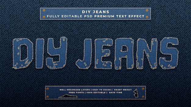 PSD efeito de jeans com efeito de texto em jeans diy