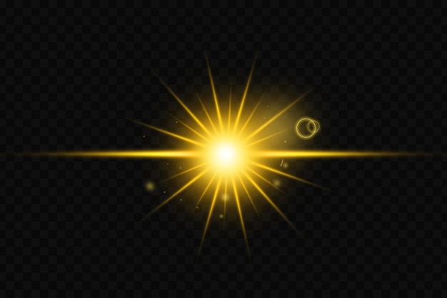 PSD efeito de luz brilhante reflexo de lente dourada com um flash de luz