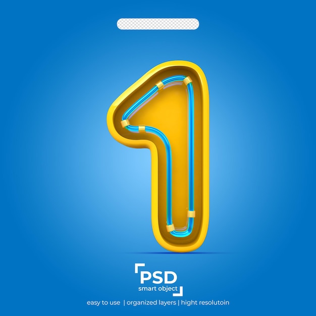 PSD efeito de luz no número 1 3d