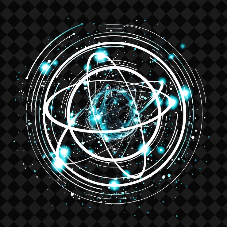 PSD efeito de néon radiante em um bóson de higgs com uma silhueta circular png y2k desenhos de espaço de néon
