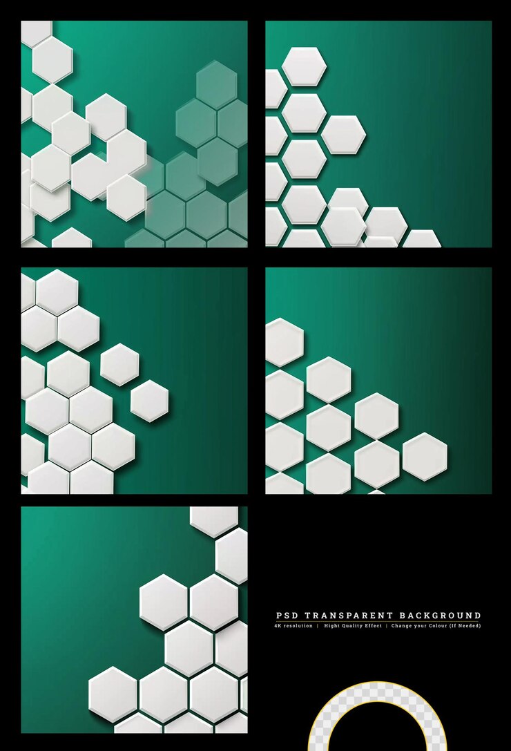 PSD efeito de profundidade de campo painel 3d de favo celular moderno com hexágonos em fundo transparente