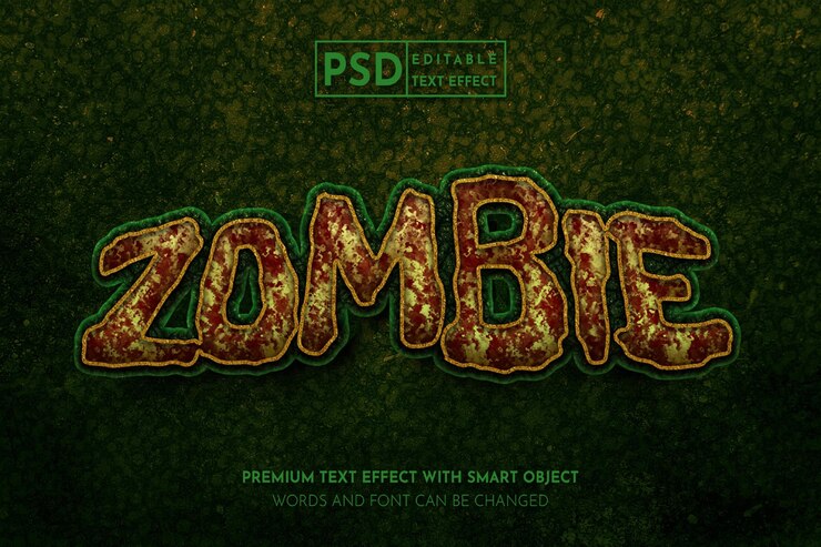 PSD efeito de texto 3d assustador de zumbi