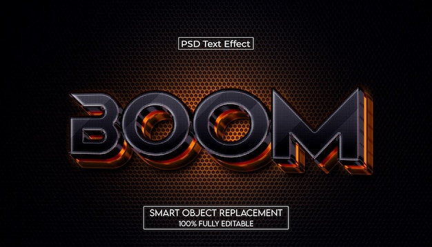 Efeito de texto 3D BOOM com brilho laranja