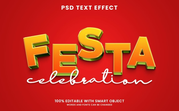 PSD efeito de texto 3d brilhante festa