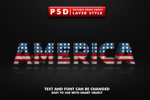 Efeito de texto 3d da américa psd premium