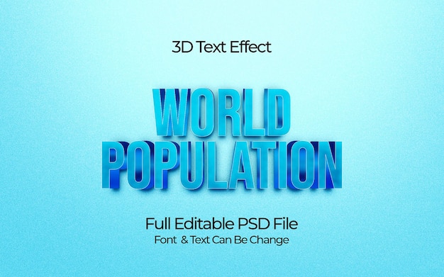 PSD efeito de texto 3d da população mundial