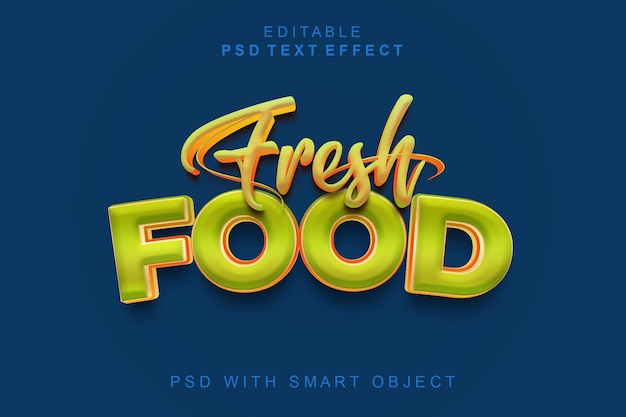 Efeito de texto 3d de comida fresca