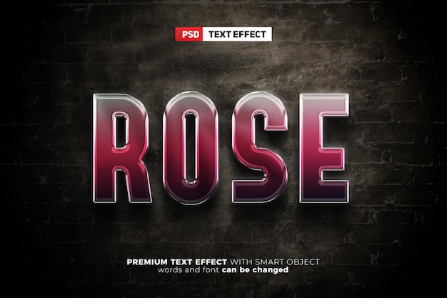 Efeito de texto 3d de cromo de metal rosa simulado com fundo grunge